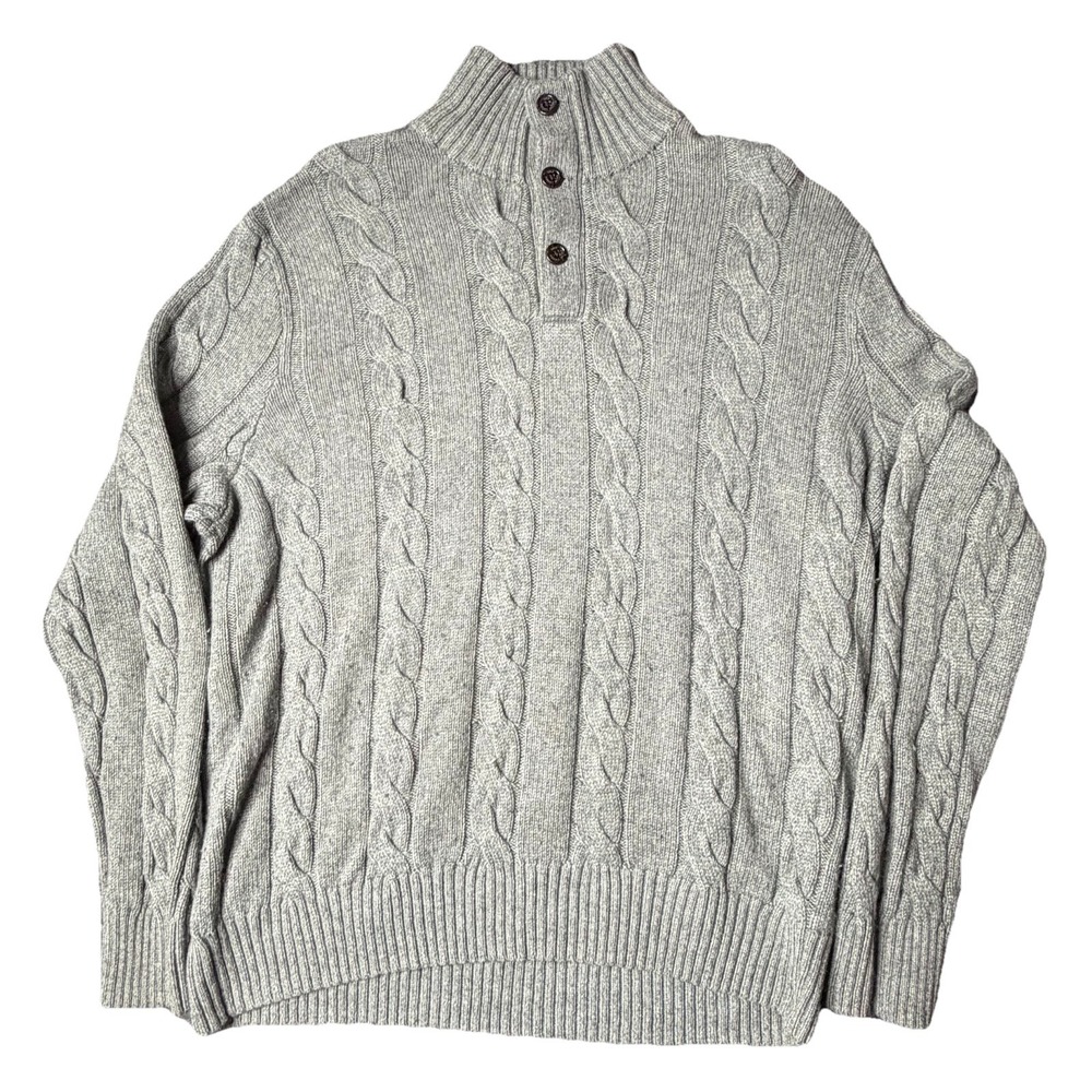 Polo Ralph Lauren Gray Cable-Knit Silk Cashmere Pullover Sweater Mens XL Quarter